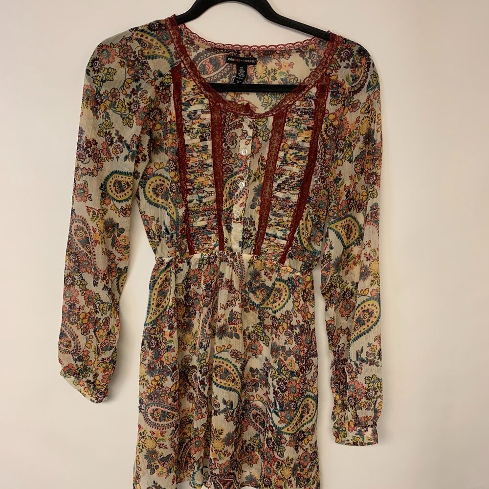 Teen Vogue for M stylelab Dress Size XS Mini Sheer Boho Dark Cottagecore Paisley